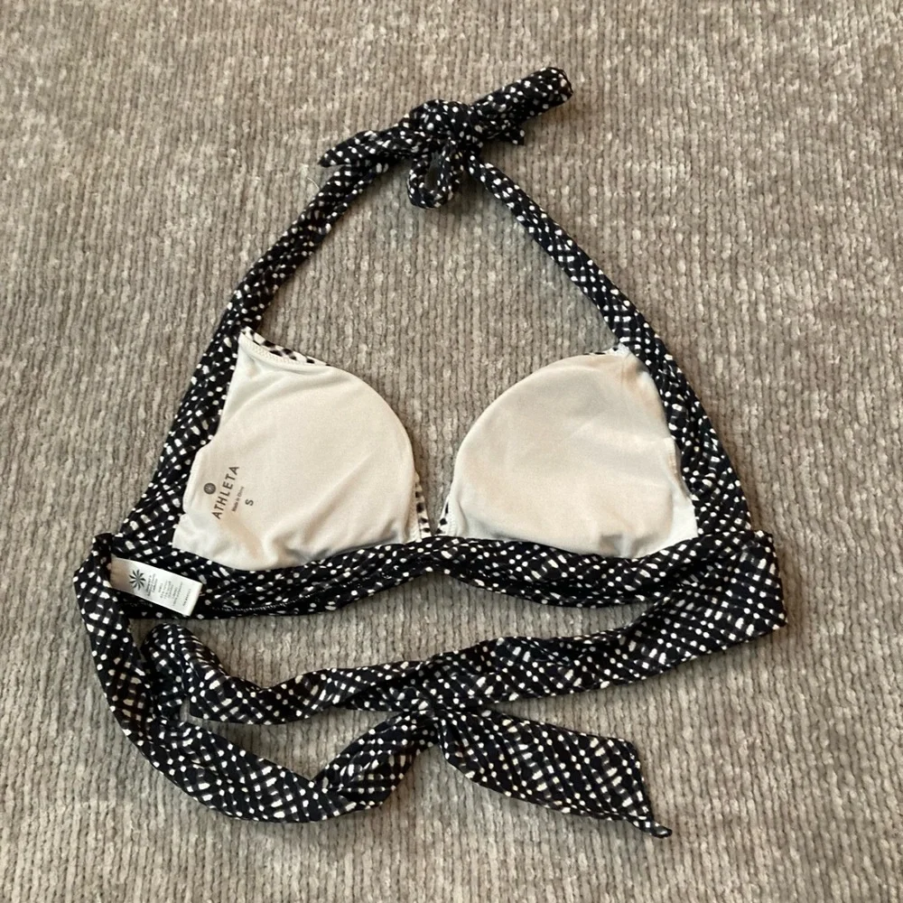 Athleta Bathing Suit Top Size Small‎ Bikini Black White Neutral All Over Pattern